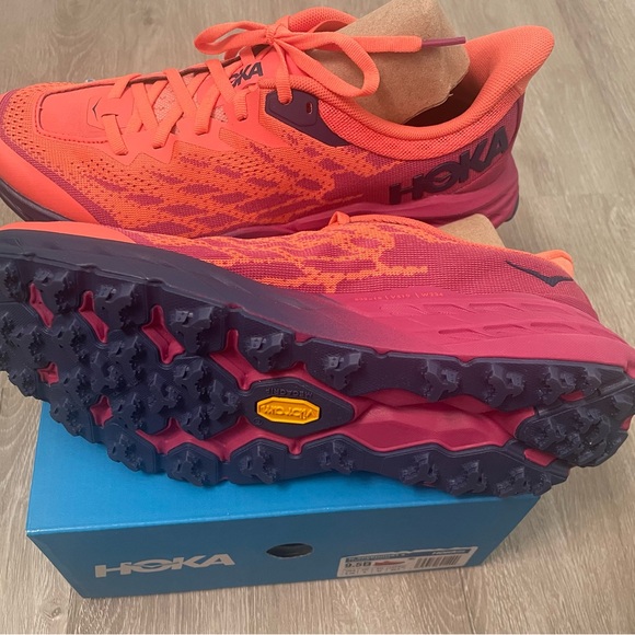 HOKA Speedgoat 5 Women's Coral and Magenta Trail Running Shoes - Picture 2 of 4